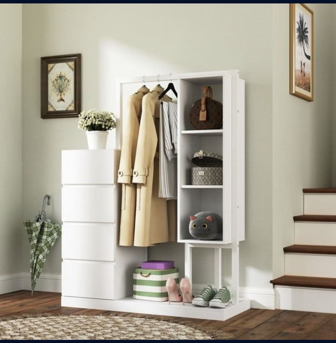 Wardrobe Closet Organizer for Hanging Clothing with Drawers