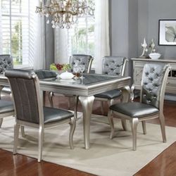 Brand New Upscale Champagne 7pc Formal Dining Table Set