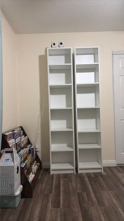 Tall White Bookcase Shelving Unit – Set of 2