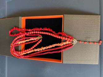 Multi-Strand Coral Bead Necklace with Gold Clasp