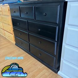 Nine Drawer Black Pinewood Wardrobe 