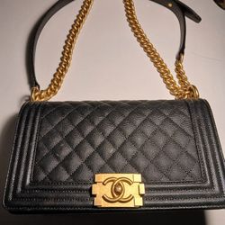 Authentic Chanel Boy Bag – Black Caviar Leather – Gold Hardware $4100  OBO