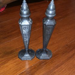 Vintage Poole 1930-1940s Style Pressed Pewter Salt and Pepper Shakers