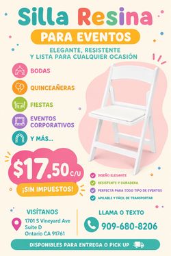 Silla plegable de jardin resina blanca para eventos