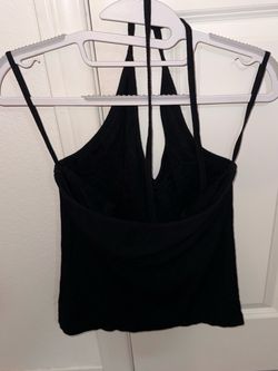 Black Strappy Halter Crop Tank Top