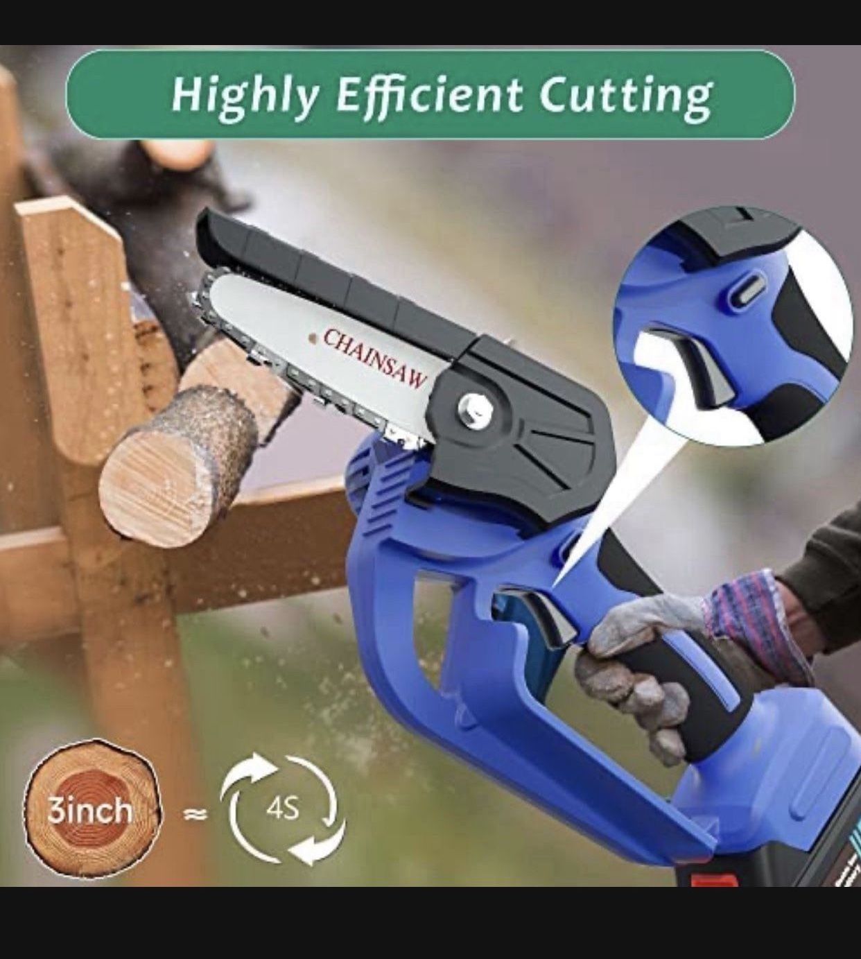 Mini Chainsaw, 4-Inch Battery Powered Electric Chainsaw Cordless with 2 Batteries 2 Chains, 21V 2000mAh Rechargeable Handheld Mini Chain Saw with Secu