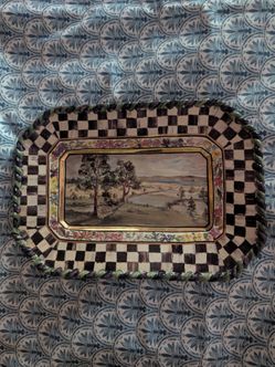 Mackenzie Childs 1990 Victoria and Richard Vintage MC small platter. with NY site scene