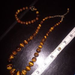 Tigers Eye Graduated Necklace And Bracelet 