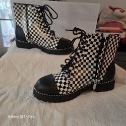 Bamboo Combat Style Checkered Boots
