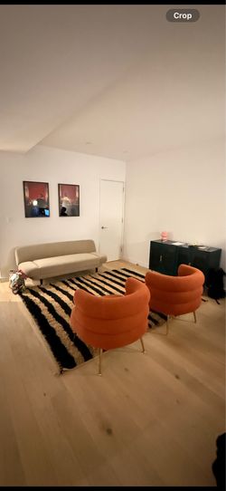 Pair of Orange Boucle Accent Chairs with Gold Legs