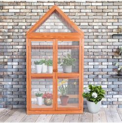 Greenhouse Cold Frame Wooden Garden Raised Flower Planter Shelf with Hard Translucent PC Protection,