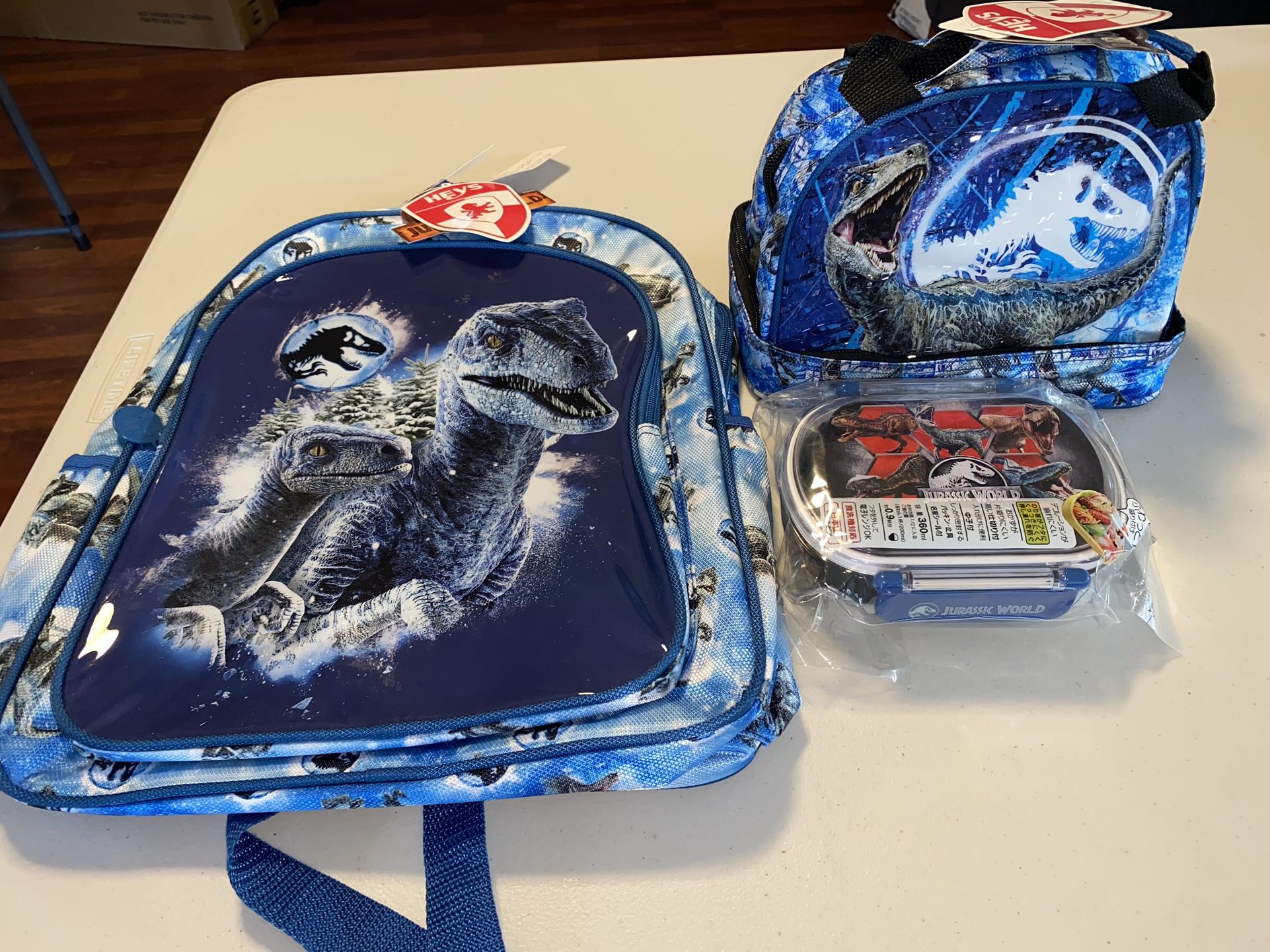 Jurassic Park Kids Backpack, Lunch bag & BENTO BOX Blue T-Rex Set