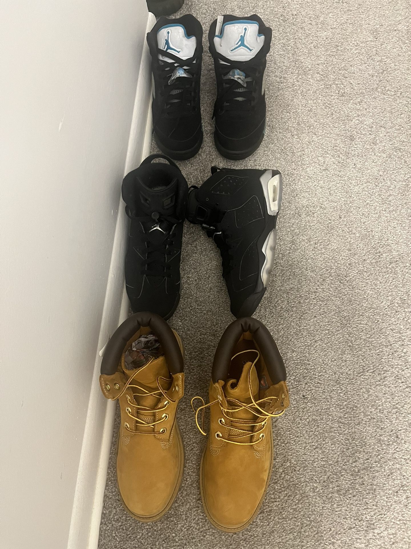 Jordan’s Size 7 Big Kids.. .(Used in very good condition) $65.00 This Week!!Timberland (Black), Big Kids, Size 4, 4.5, 6, (Gold Size 4, 6, 6.5, 7,👇🏽