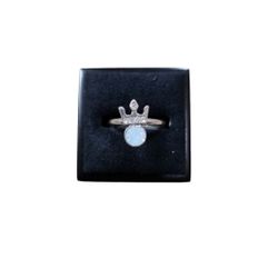 Size 4 Silver Toned Opal Bling Crown Midi Ring