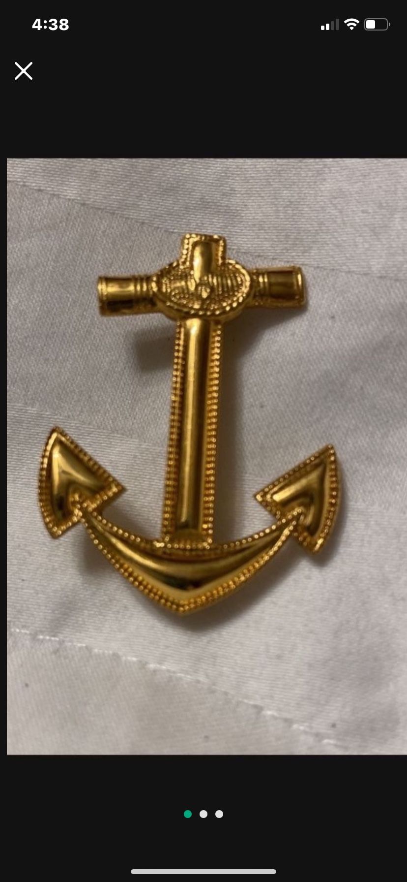 Vintage Naval 10K Gold Filled 1/20 Anchor Pin By Blackinton 1-7/16 Tall
