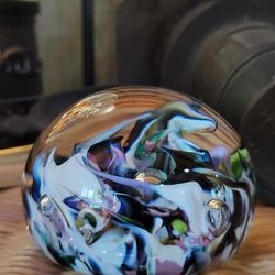 Vibrant Swirl Multicolor Glass Orb Mesmerizing Artisan  Collectible