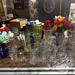 Beautiful Flowers Vases Lot & Fake Flowers. 