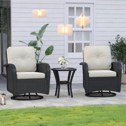 3-Piece Outdoor Wicker Swivel Chair Set
