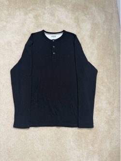 Large plain black timberland long sleeve waffle knit henley