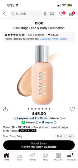 Dior Backstage Face & Body Foundation in Color 2N - Neutral