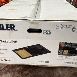 KOHLER Lassen 33 in. Drop-in Single Bowl Granite Composite Kitchen Workstation Sink in Matte Black with Accessories