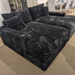 Black padded chenille Double chaise 2 arm chaise sofa with cup holders  