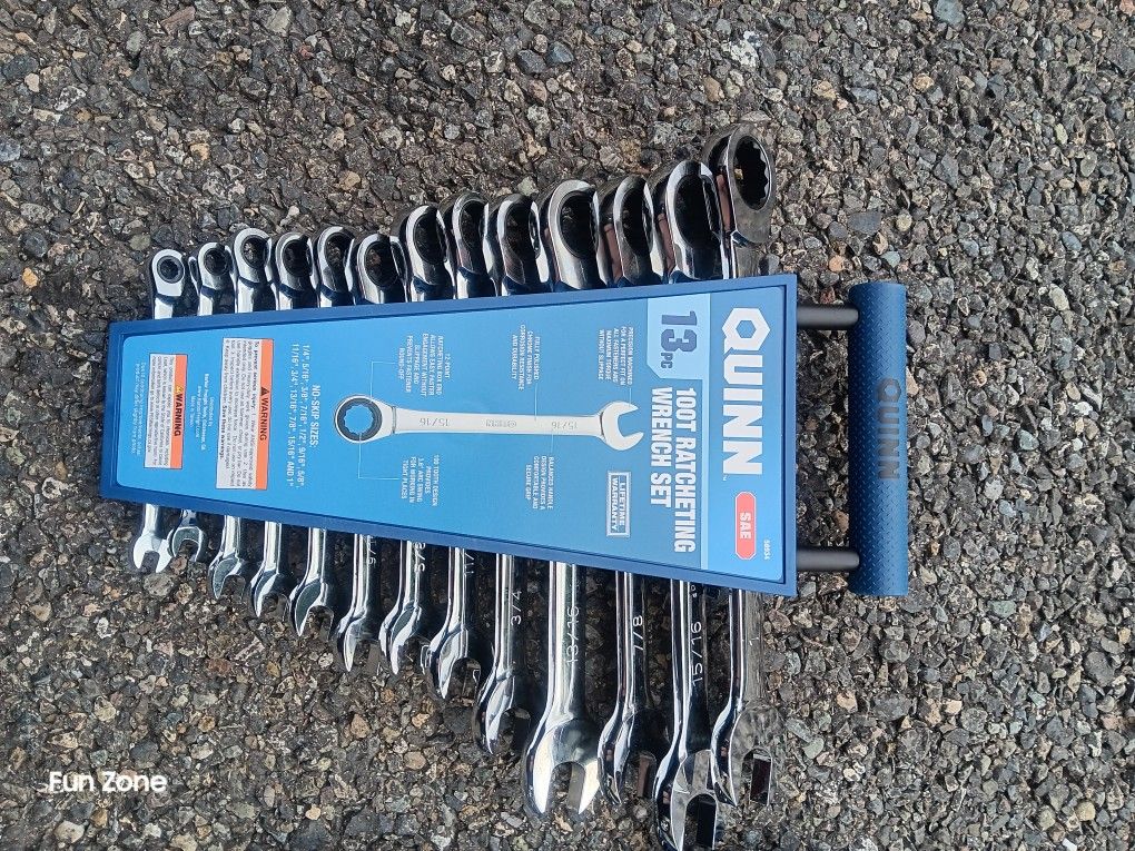 QUINN 100 Tooth SAE Ratcheting Combination Wrench Set, 13-Piece