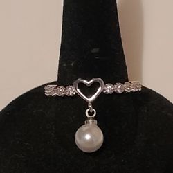 New Silver Heart And Pearl Charm Toe Ring Adjustable 