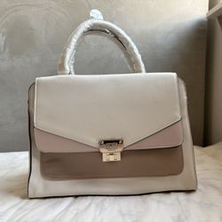 Jones New York Cream and Tan Satchel with Structured Silhouette