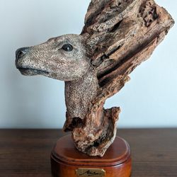 Vintage Deer Sculpture - Wood base By Marka Gallery  