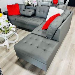 Grey Sofa Sectional With Cup Holders 