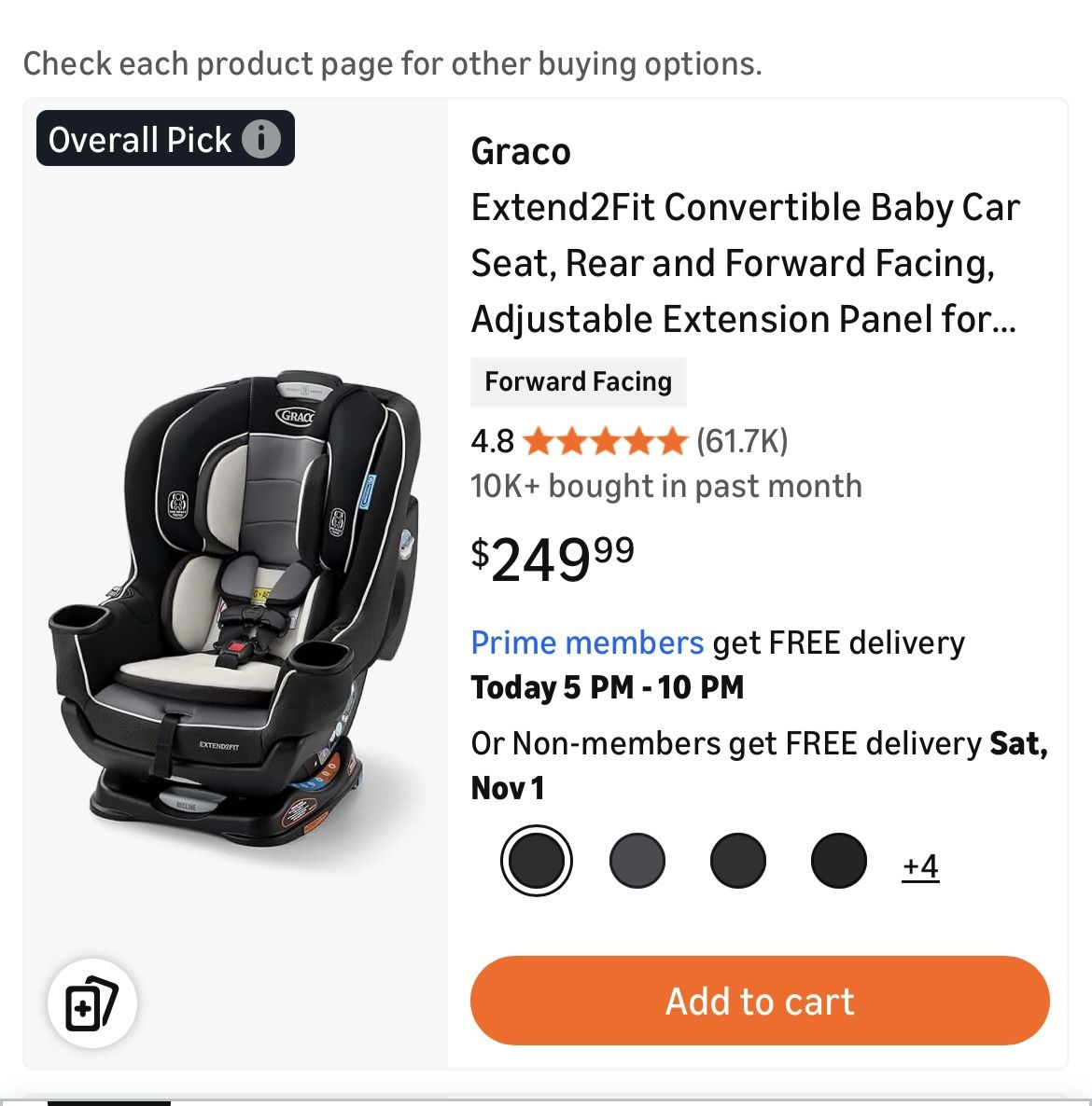Graco Extend2Fit Convertible Baby Car Seat, Rear & Fwd Facing, Adjustable Extension Panel LIKE NEW