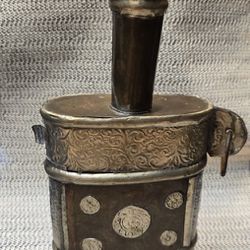 Ottoman Mixed Metal w Engraved Silver Canteen Flask 