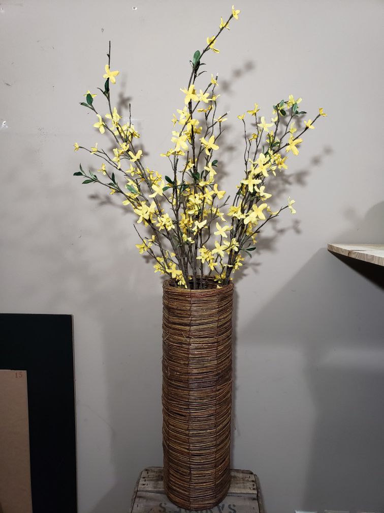 Wicker Basket with Fake Yellow Flowers Home Decor
