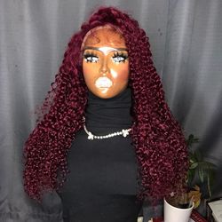 24” 13x4 jerry Curl Burgundy Lace Front Wig 