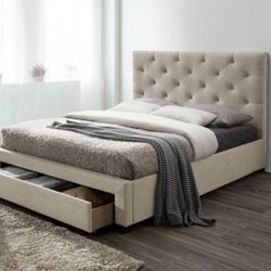 Brand New Beige Queen Size Underneath Bed Storage Bed Frame