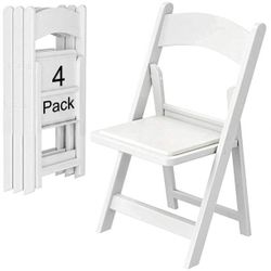 4 White Folding Chairs, Resin Stackable Foldable Chairs with Padded Seats, Comfortable, Lightweight for Indoor/Outdoor Events