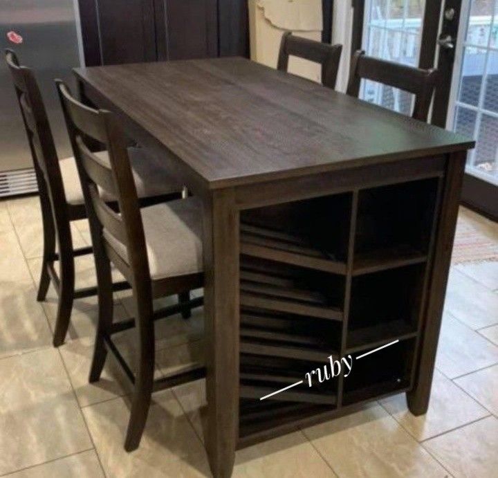 Super Sale | Brand New Kitchen Dining Table Set 💫Brown Kitchen/ Dining Table And 4 Padded Chairs | 5 Piece Dining Room Set