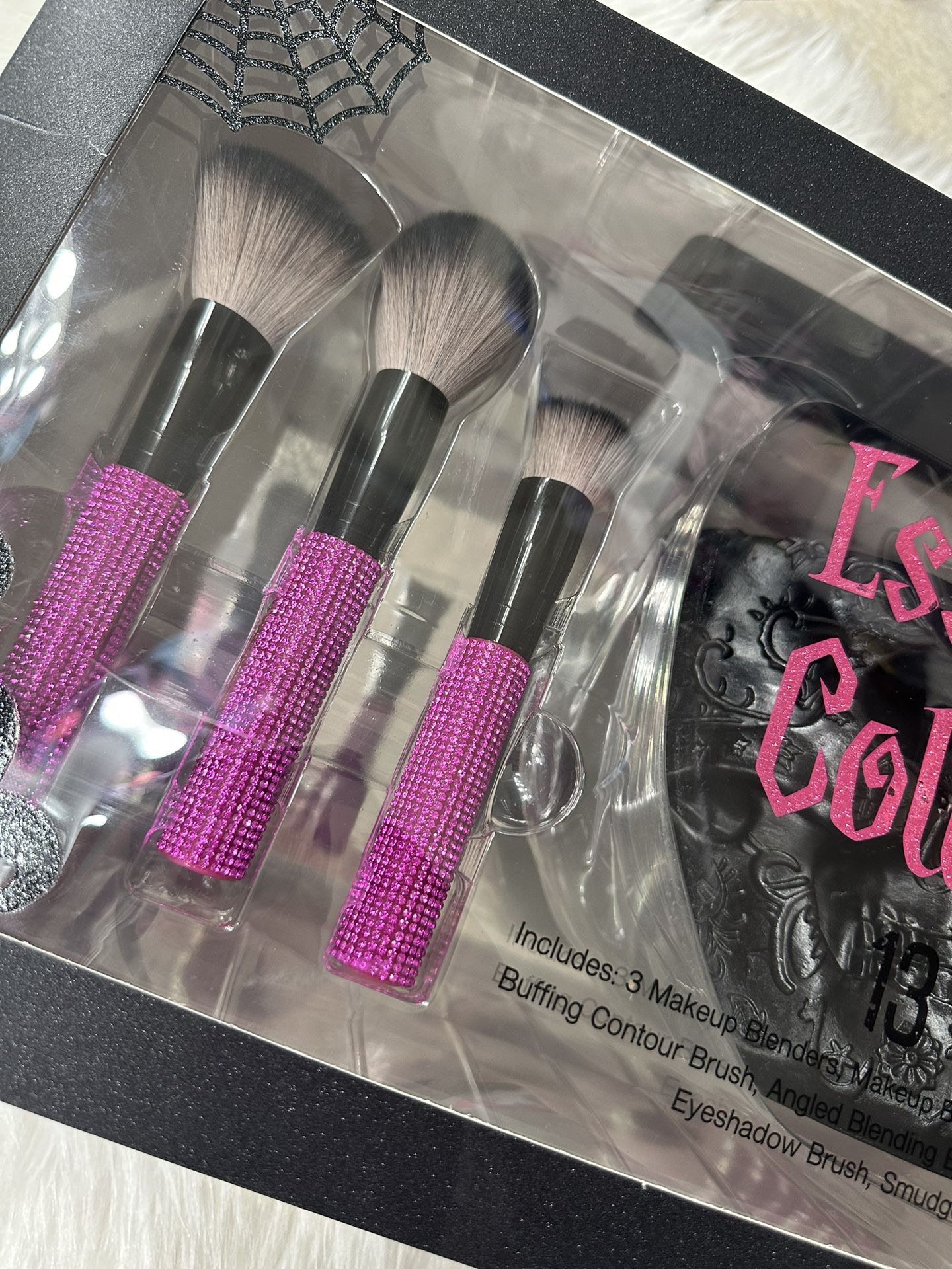 Essentials Collection 13 Piece Set Pink Rhinestone Brushes, Skull Cup & Blenders