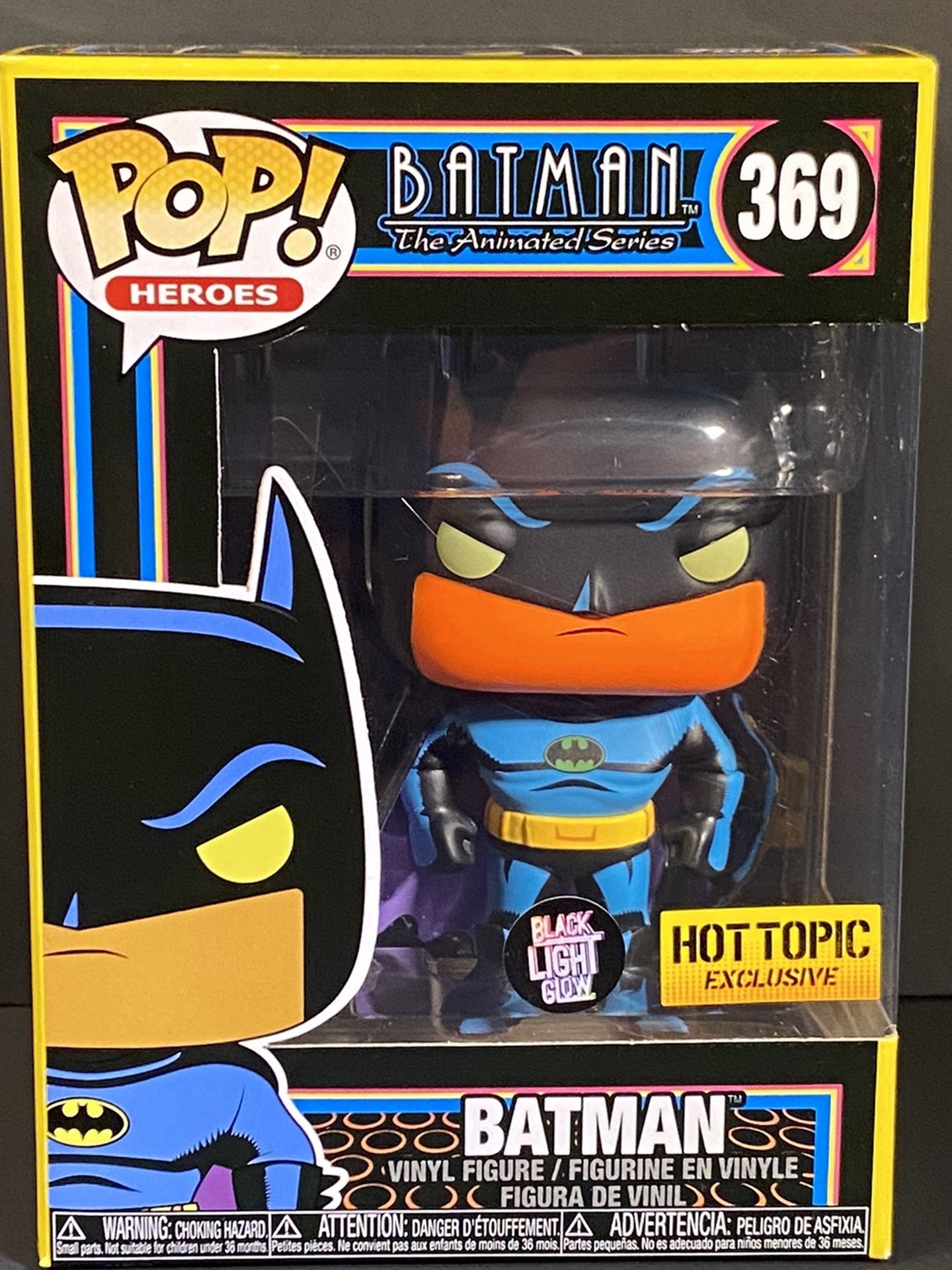 💥 Funko POP! 💥 DC Animated BATMAN #369 BLACK LIGHT Glow Hot Topic Exclusive