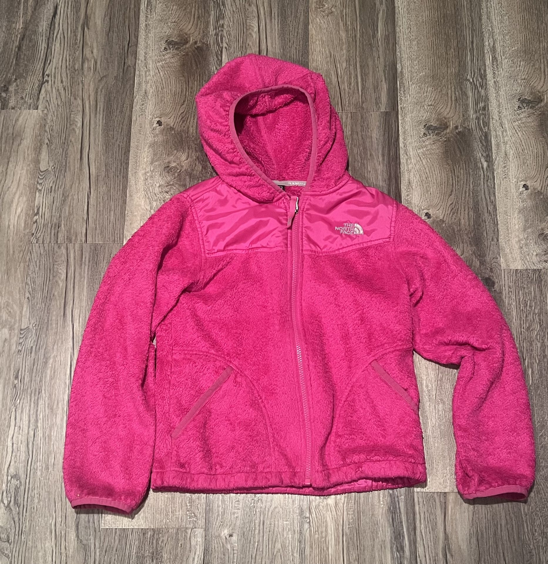 Girls North Face Fuchsia Color Oso Mid Weight Fuzzy Sherpa Jacket Coat. Size M (10/12). 