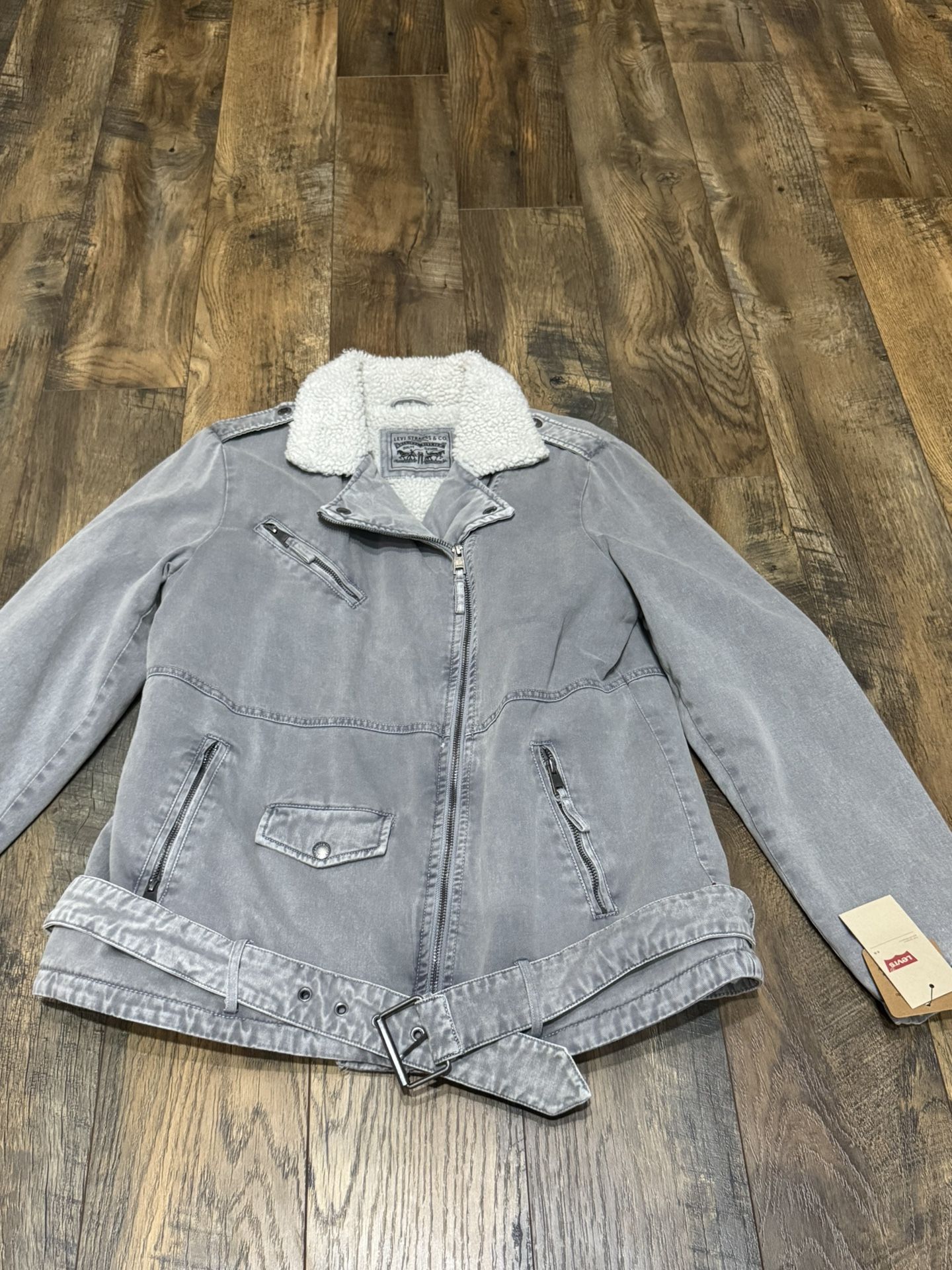 Levi's Acid Wash Cotton Sherpa Oversized Jacket Gray
