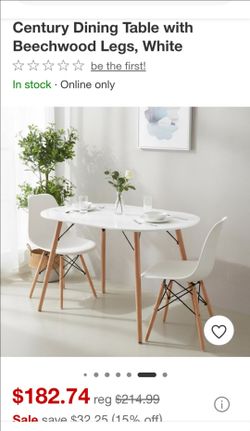 Awesome Modern Contemporary Dining Table with 4 chairs - White / Beechwood legs