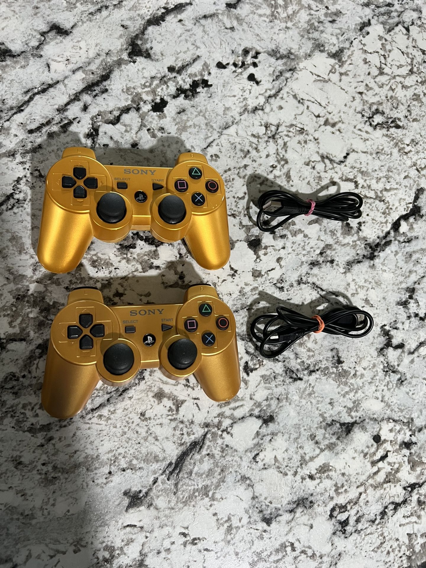 2 Sony PlayStation 3 PS3 DualShock 3 Gold Wireless OEM Controllers