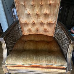 Vintage Velvet Rattan Chair 