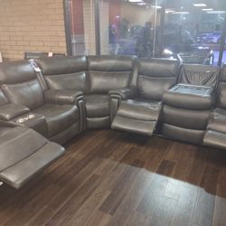 New Top grain Genuine Leather Recliner Sectional Sofa With Genuine Leather And 4 Power Recliners