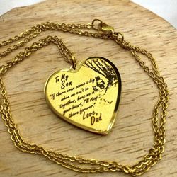 Gold toned hypoallergenic heart shaped pendant to my son love dad necklace