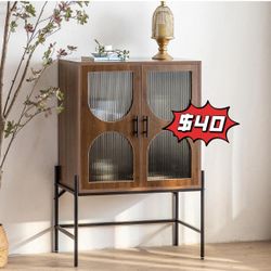 ❤️$40❤️ Wooden Storage Cabinet, 41.3"(H), Freestanding Pantry Locker, Accent Display Bookcase with Glass Door, Modern Organizer Cupboard for Office, L