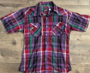 Vintage PANHANDLE SLIM Mens Pearl Snap Western wear T-shirt Plaid 16 medium