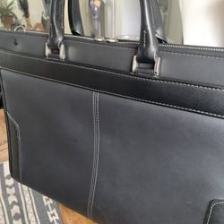 Black Leather Briefcase With Shoulder Strap By CAMUS CRAFT. JAPAN 
